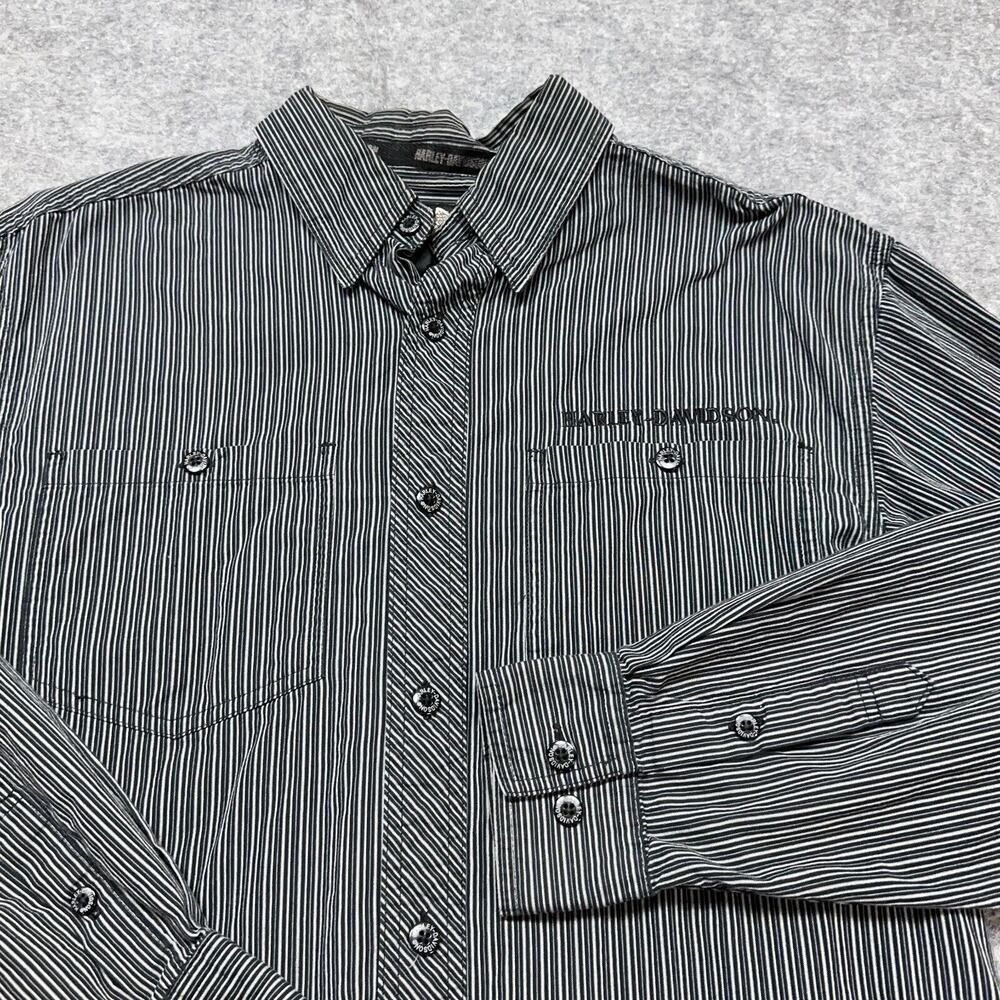 Harley-Davidson Striped Button Shirt Mens Medium Western Rockabilly Biker